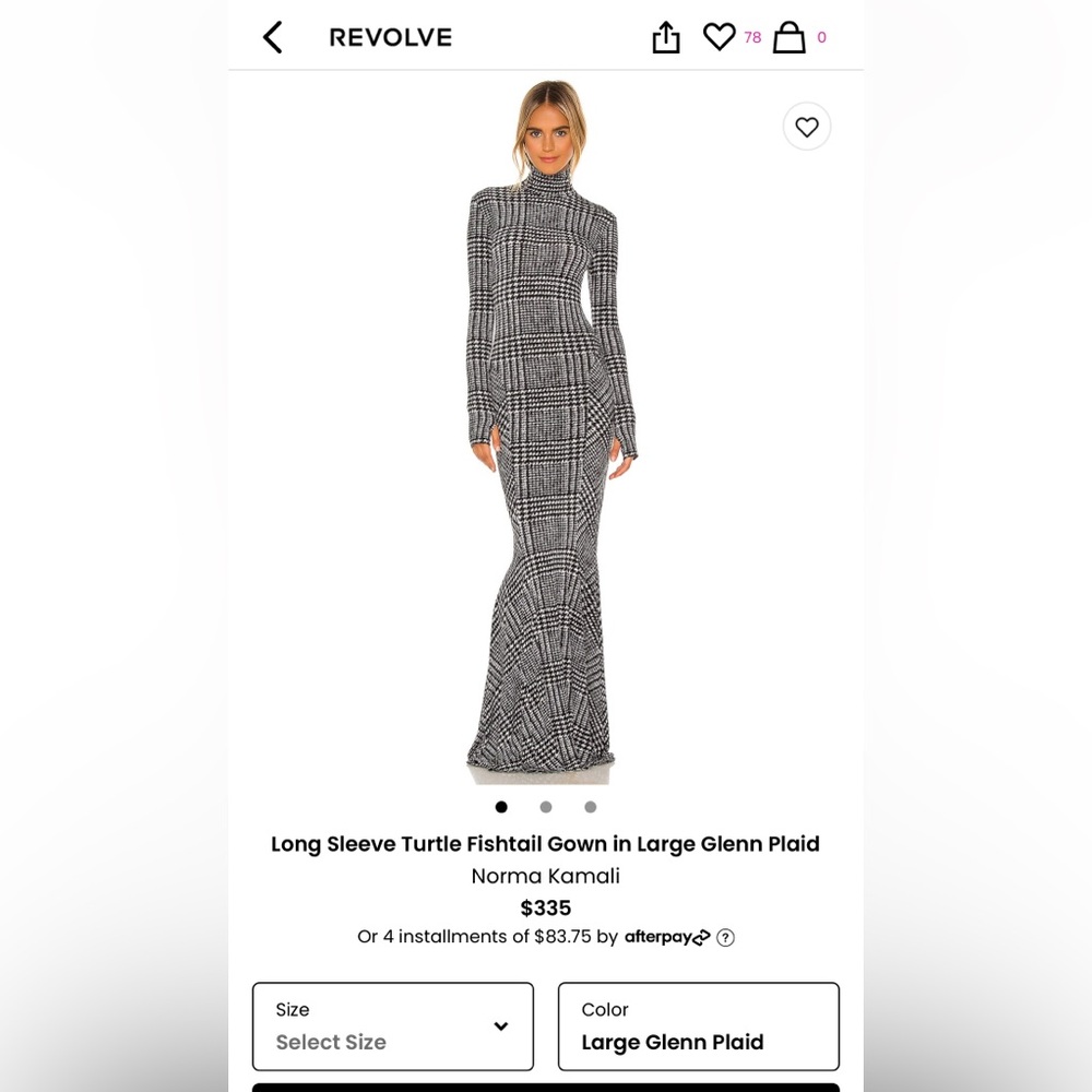 Norma Kamali Long sleeve turtle fishtail gown in large Glenn plaid - size small